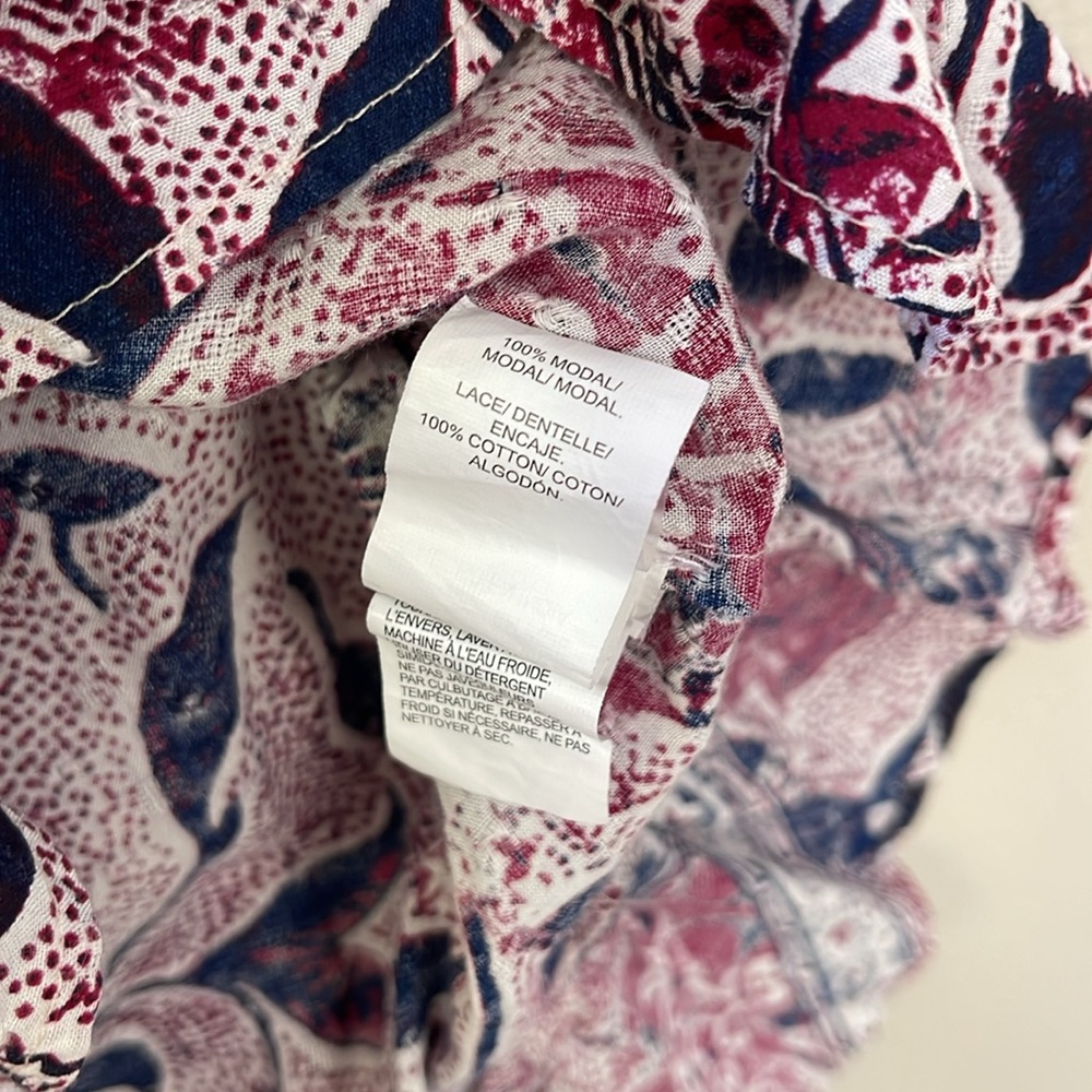 Lucky Brand Floral Print Women's Short Sleeve V Neck Top Sz M - Picture 7 of 9